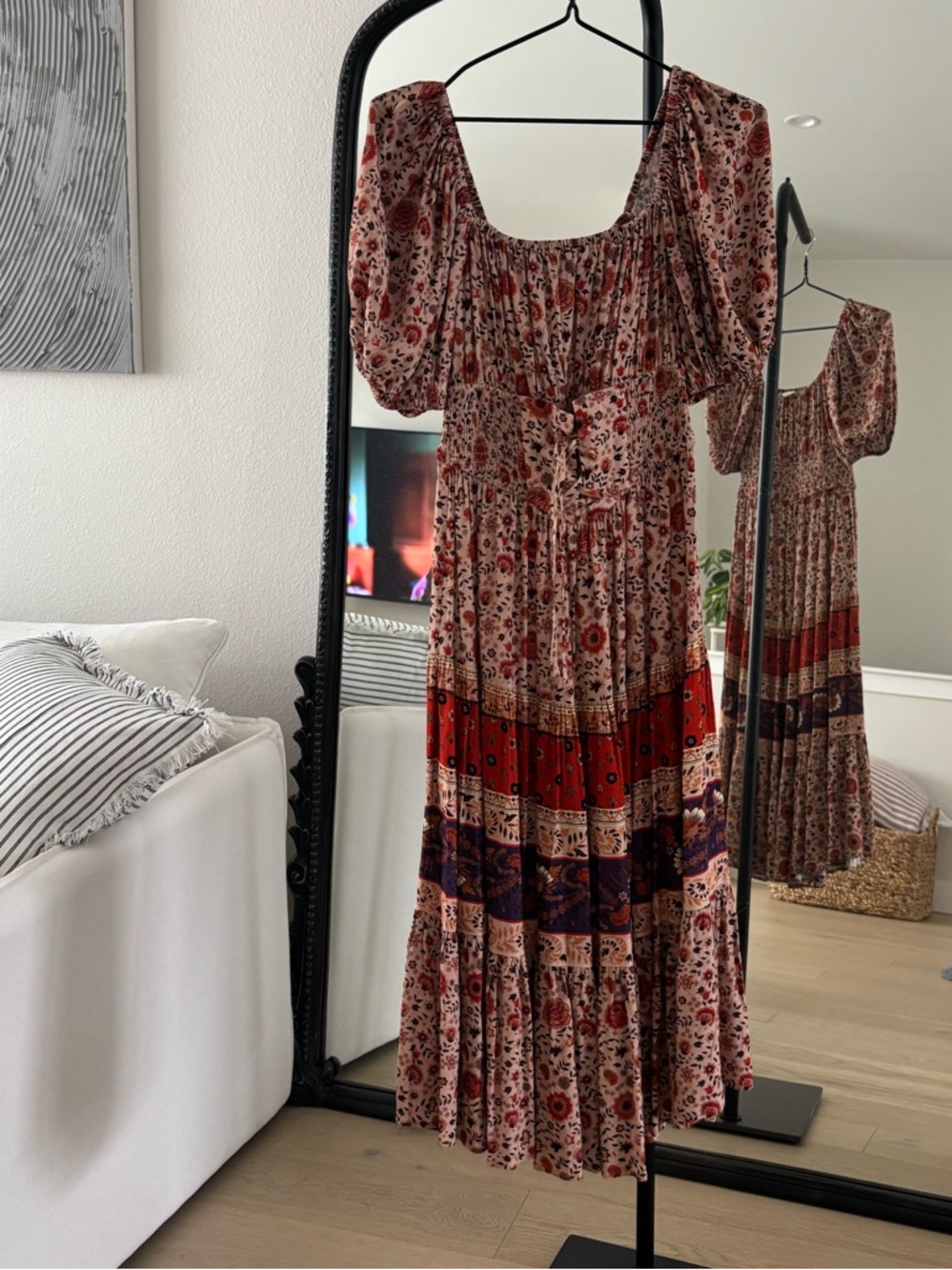 Spell & the Gypsy Bohemian Midi Dress in Red and Cream Floral